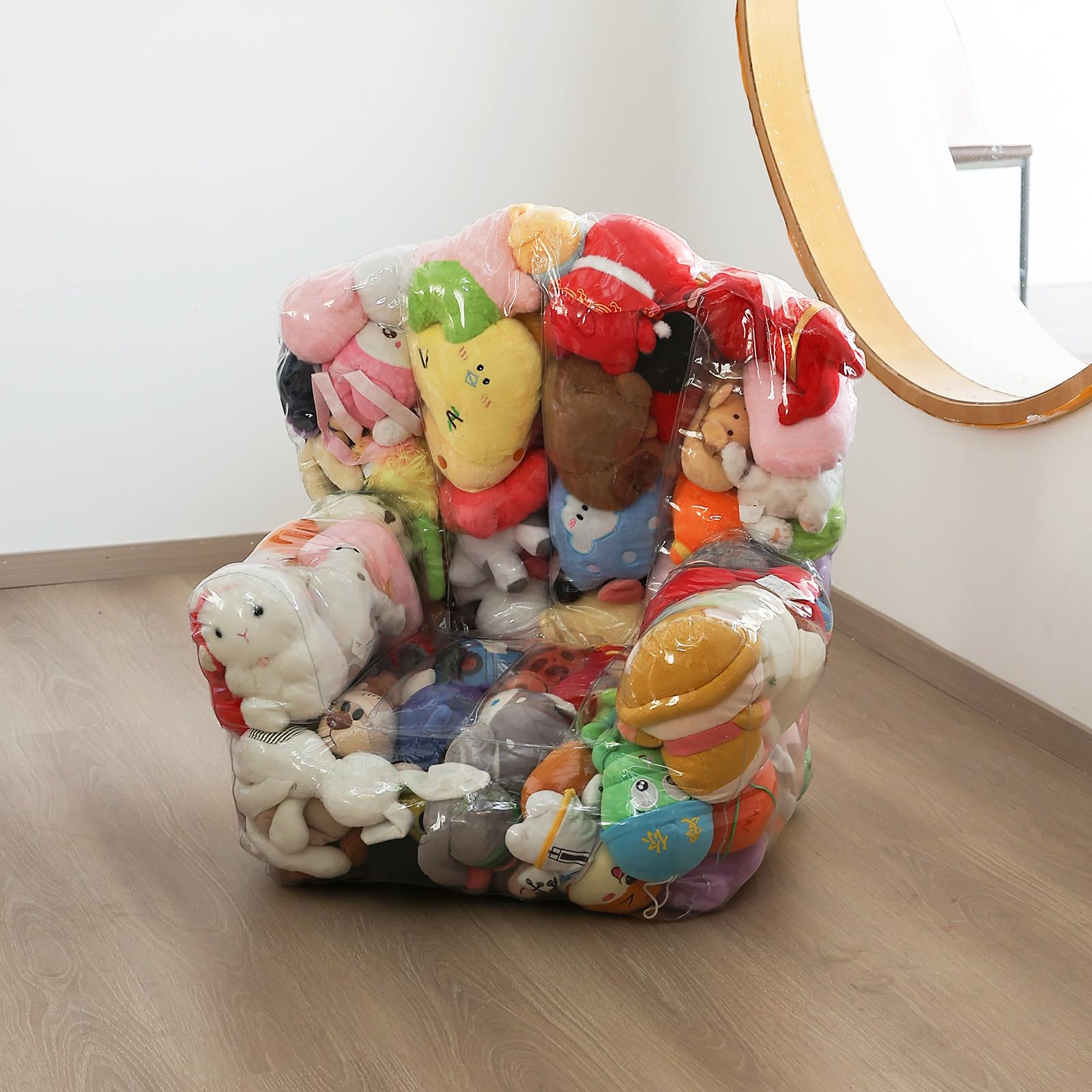 ぬいぐるみ収納ソファ サイズ80*76*60cm 透明 PVC製 大容量 2in1 ファスナー付き クッション型 椅子 防水 おしゃれ おもちゃ収納