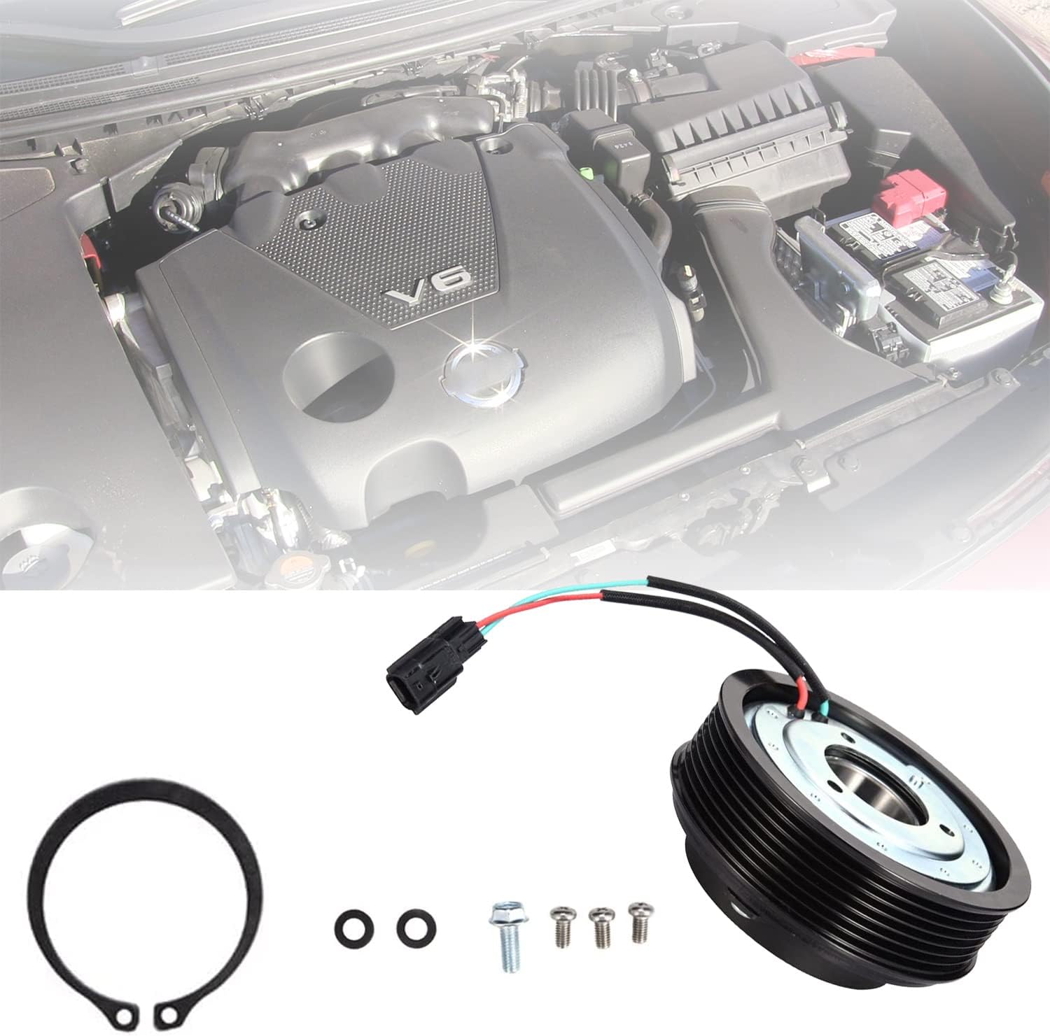 A/C Compressor Clutch Assembly Kit Plate Pulley Bearing Coil 926001JA0A Replacement for Nissan Maxima 2008-2014 3.5L Engine, AC Air Conditioning Compressor Clutch Coil Auto Repair Kit for Maxima 08-14