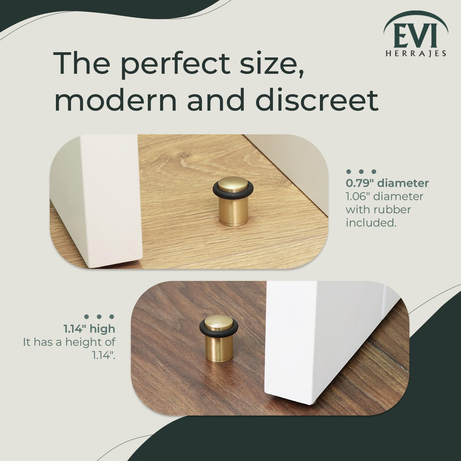 EVI Herrajes | Lot de 2 Butoirs de Porte en Laiton | Ø20x29mm | Finition Mate | Installation par vis | Mod. 108MT