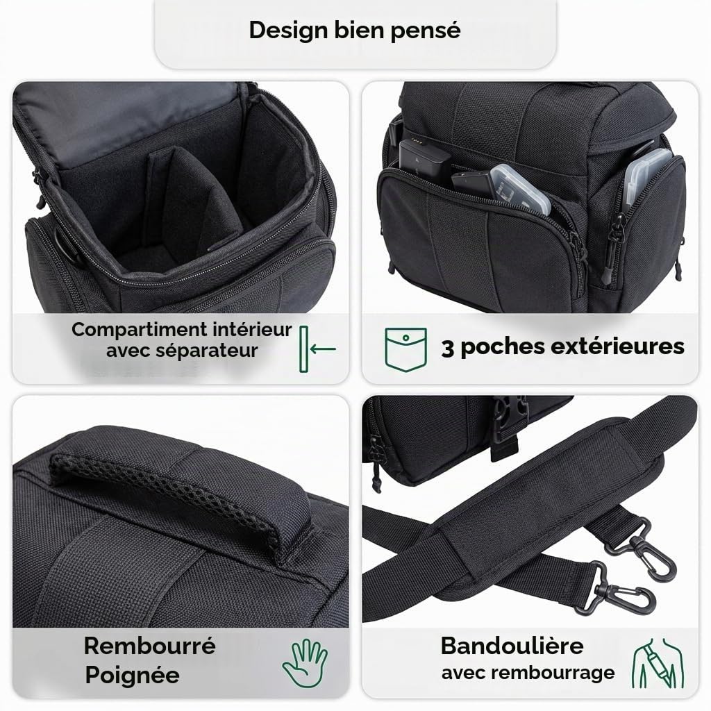 Bodyguard Sac de Haute qualité pour Appareil Photo Bridge et appareils Photo système adaptées pour Canon EOS M50 Panasonic DMC-FZ300 DMC- FZ1000 Sony DSC-HX400V DSC-HX60 Nikon coolpix B700 L840