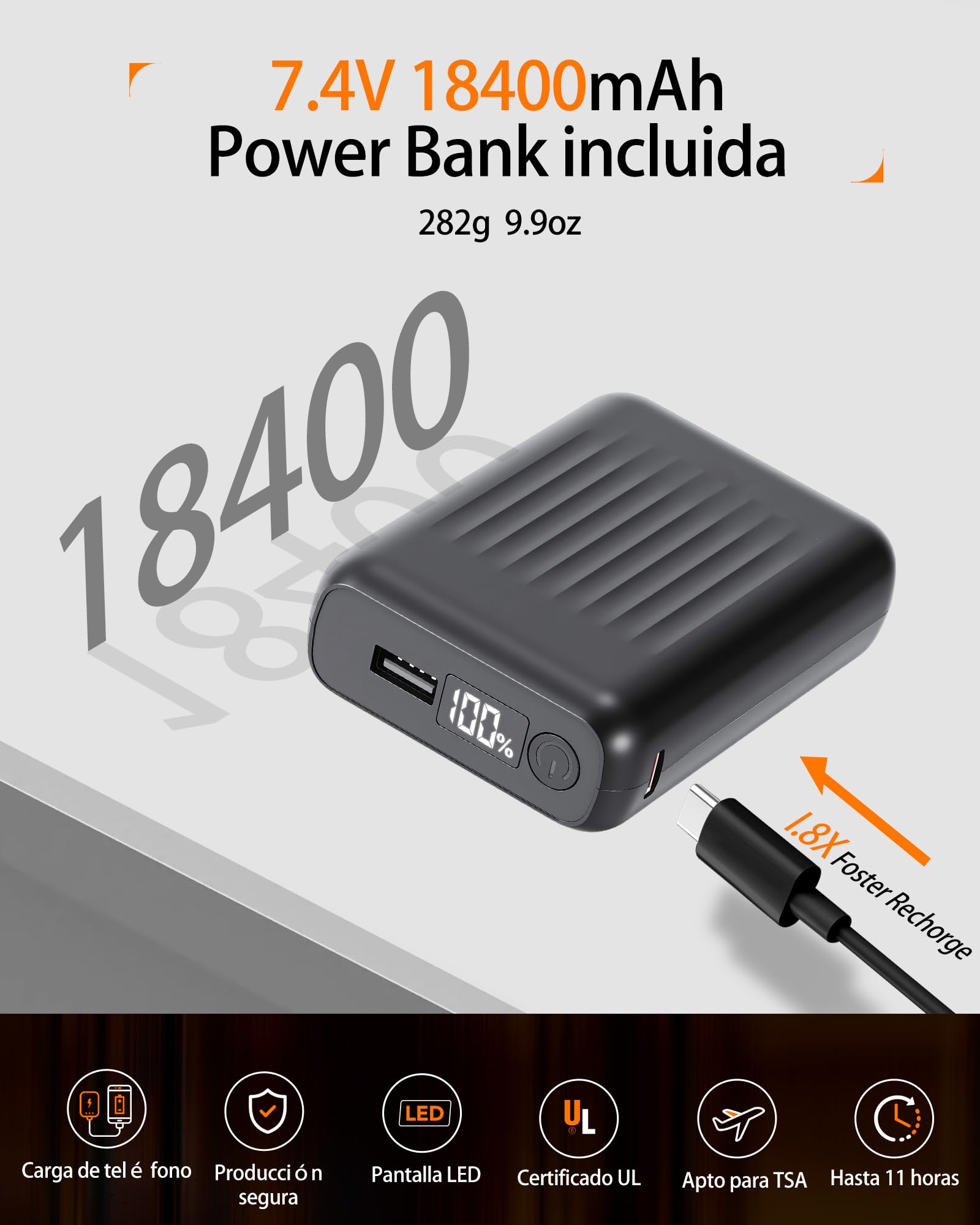 Chaleco Calefactable Mujer con Batería 7.4V 18400mAh – Chaleco Térmico Eléctrico, ligero y Lavable a Máquina, 8 Zonas de Calor Chaleco para Invierno