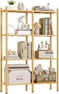 4 Tier Bookshelf, Bamboo Bookcase with Shelves, 8 Open Display Bookshelv...