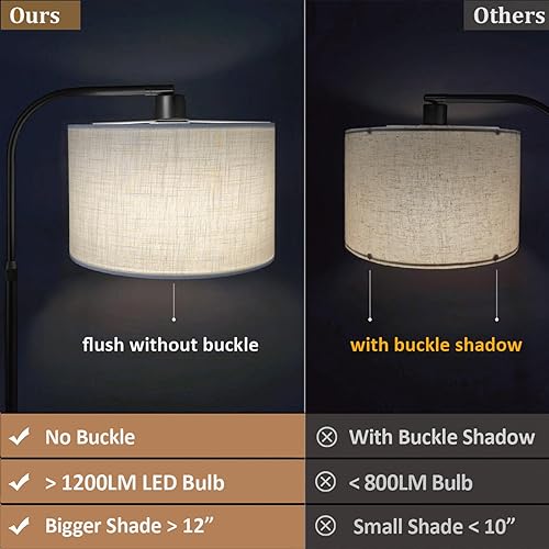 Miniatura 7 de Lámpara de pie dorada con control remoto, altura ajustable, lámpara de pie de arco regulable para sala de estar, moderna lámpara de pie dorada