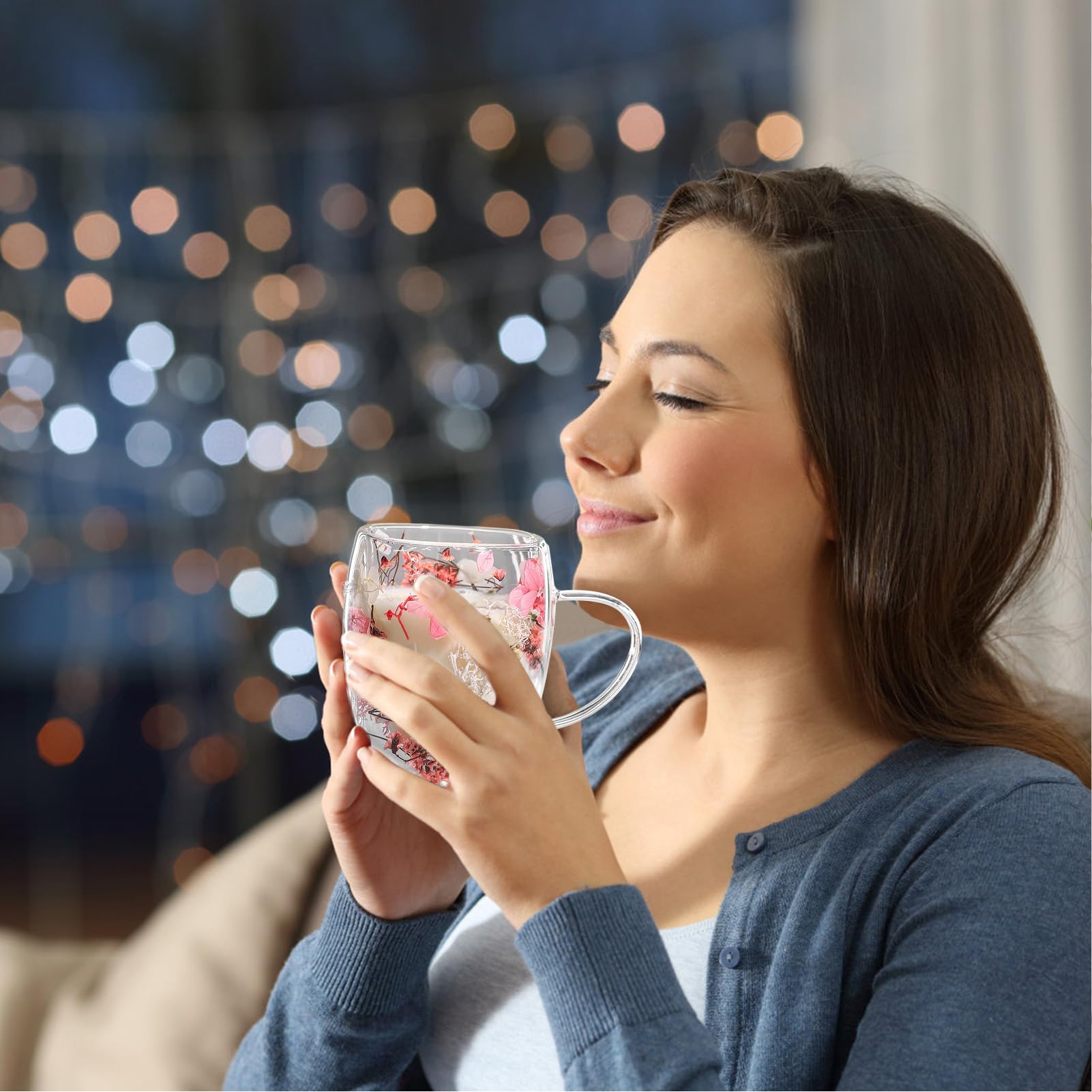 Bicchiere Da Caffè In Vetro Doppia Parete 350ml Manico Ergonomico Decorazione Fiori Secchi Resistente Al Calore Idea Regalo Raffinata Da 10,17 € | DHgate
