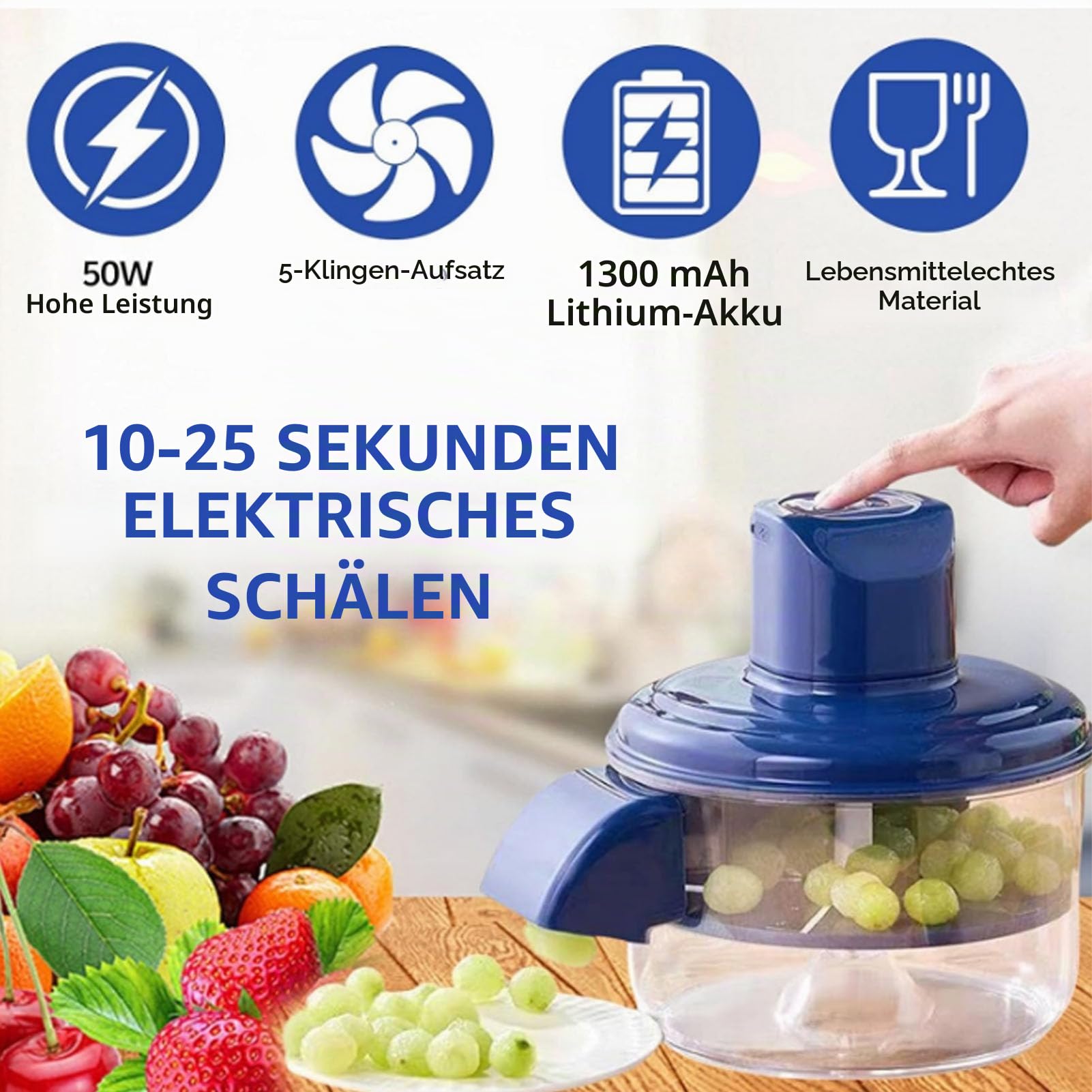 Gugxiom Schälmaschine, Automatische Schäler 50W Elektrelschältes mit Wiederaufladbarem Akku Zur Entfernung von Küchenfruchtfrucht