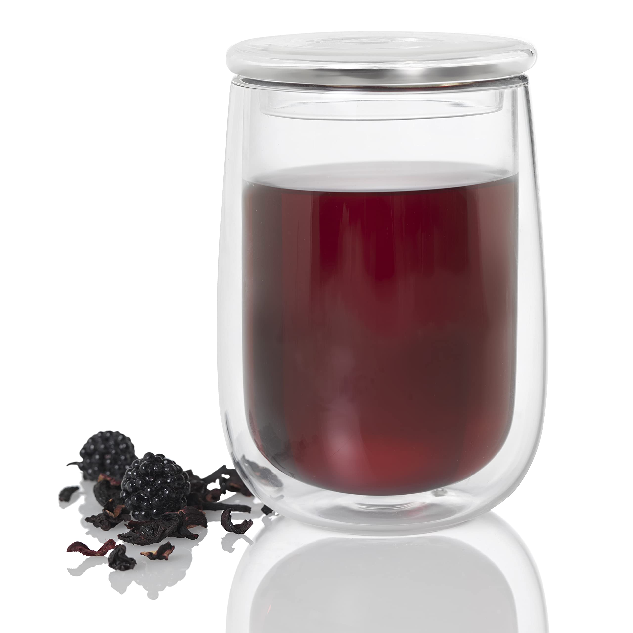AdHoc Fusion Glass | Set 2x Teeglas und 2x Teefilter für losen Tee | 400ml Füllmenge, Borosilikatglas/Edelstahl