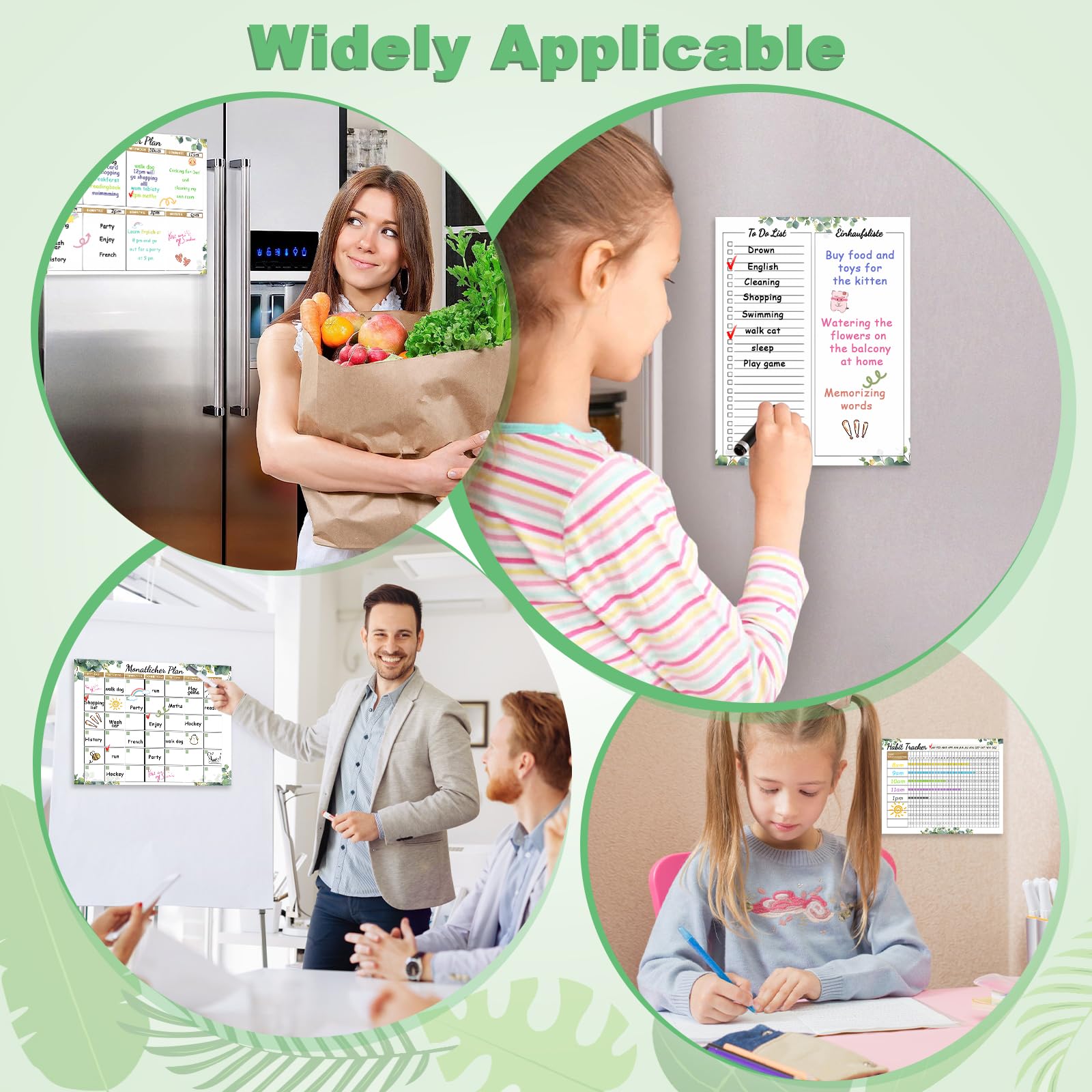 Calendario Magnetico Da Frigo 4 Pezzi - Planner Mensile, Settimanale, Giornaliero Con Pennarelli E Cancellino, Per Organizzazione Casa, Ufficio E Scuola