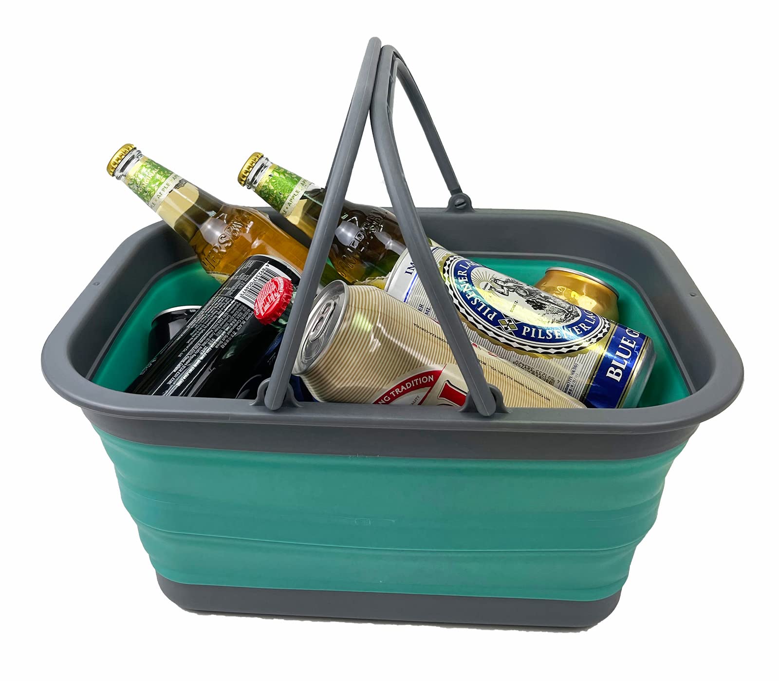 SAMMART SAMMART 12L zusammenklappbare Wanne mit Griff – Tragbarer Outdoor-Picknickkorb/Krater – Faltbare Einkaufstasche – Platzsparender Aufbewahrungsbehälter (Purpurblau + Türkisblau)