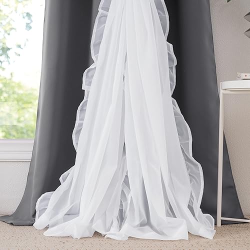 Vista 132 de PONY DANCE Cortinas decorativas para niñas, cortinas decorativas para niños, cortina de doble capa con volantes, superposición para oscurecer