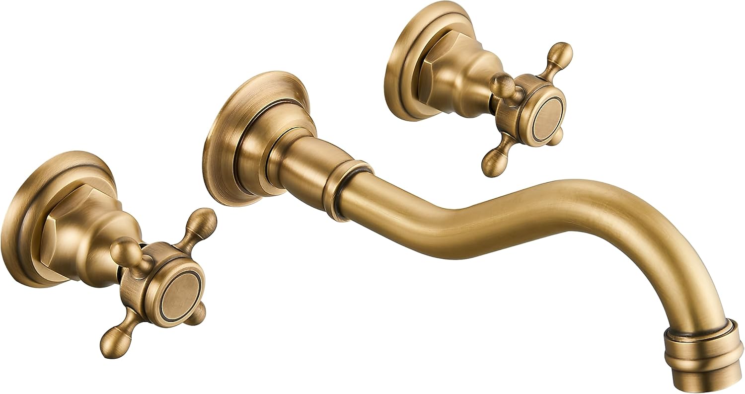 Airuida Wall Mount Bathroom Faucet Antique Brass Widespread Wall ...