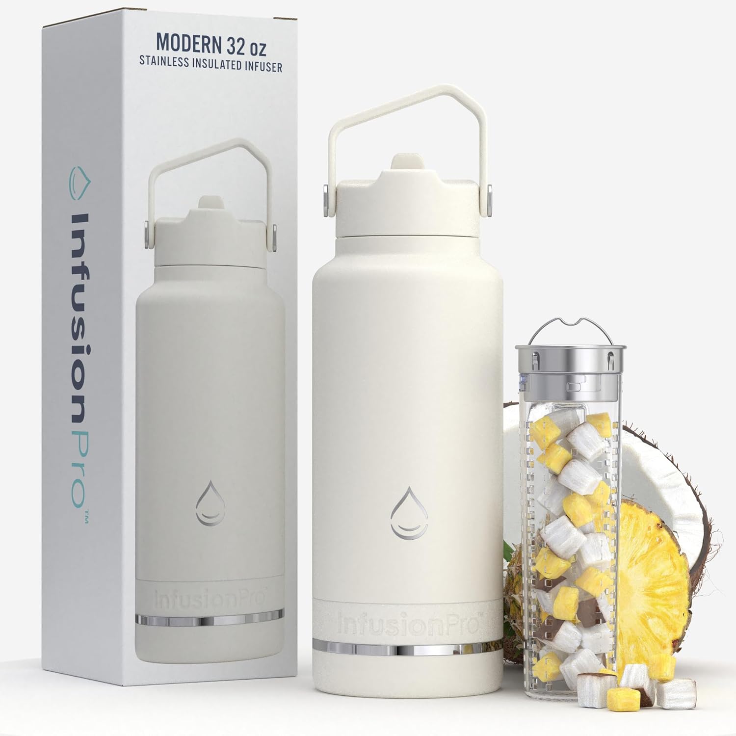Infusion Pro Fruit Infuser Water Bottle with Straw Lid (32 oz) Stainless Steel Vacuum Insulated : 50 Recipe Fruit Infusion eBook : Large Infuser for More Flavor : Easy Cleaning : Great Gift