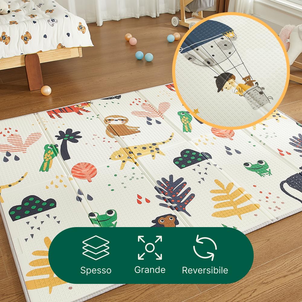 CASABEL tappeto gioco per bambini, morbido, 180x150cm, motivo scimmia | Evolutivo, tappeto bebè pieghevole, impermeabile, grande e spesso, design colorato, compatto, facile da riporre e pulire