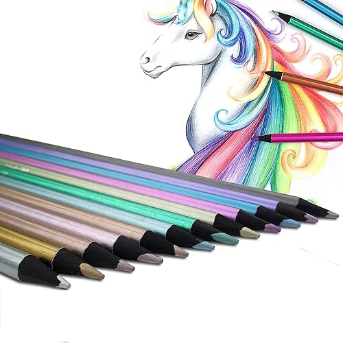 Miniatura 2 de 12 lápices de dibujo metálicos no tóxicos de colores, 12 lápices de colores para dibujar