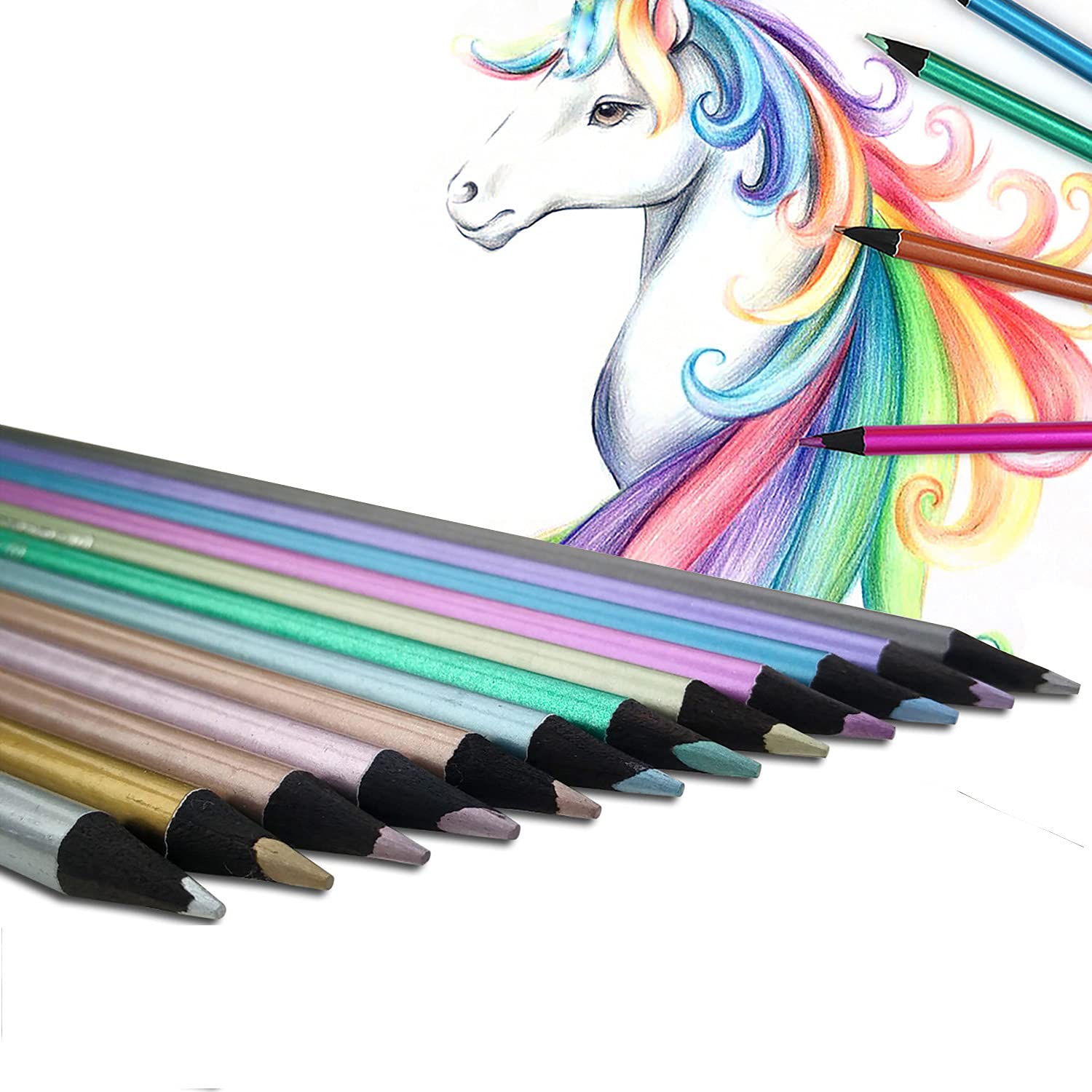 Chironal 12pcs Metallic Non Toxic Colored Drawing Pencils 12 Color Drawing Sketching Color Pencil - Image 2