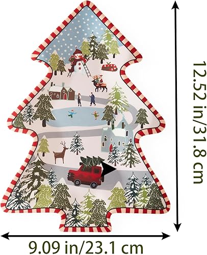 Miniatura 2 de Bandeja de melamina para árbol de Navidad, patrón de Papá Noel y muñeco de nieve, ideal para golosinas navideñas, dulces y fiestas, vajilla festiva