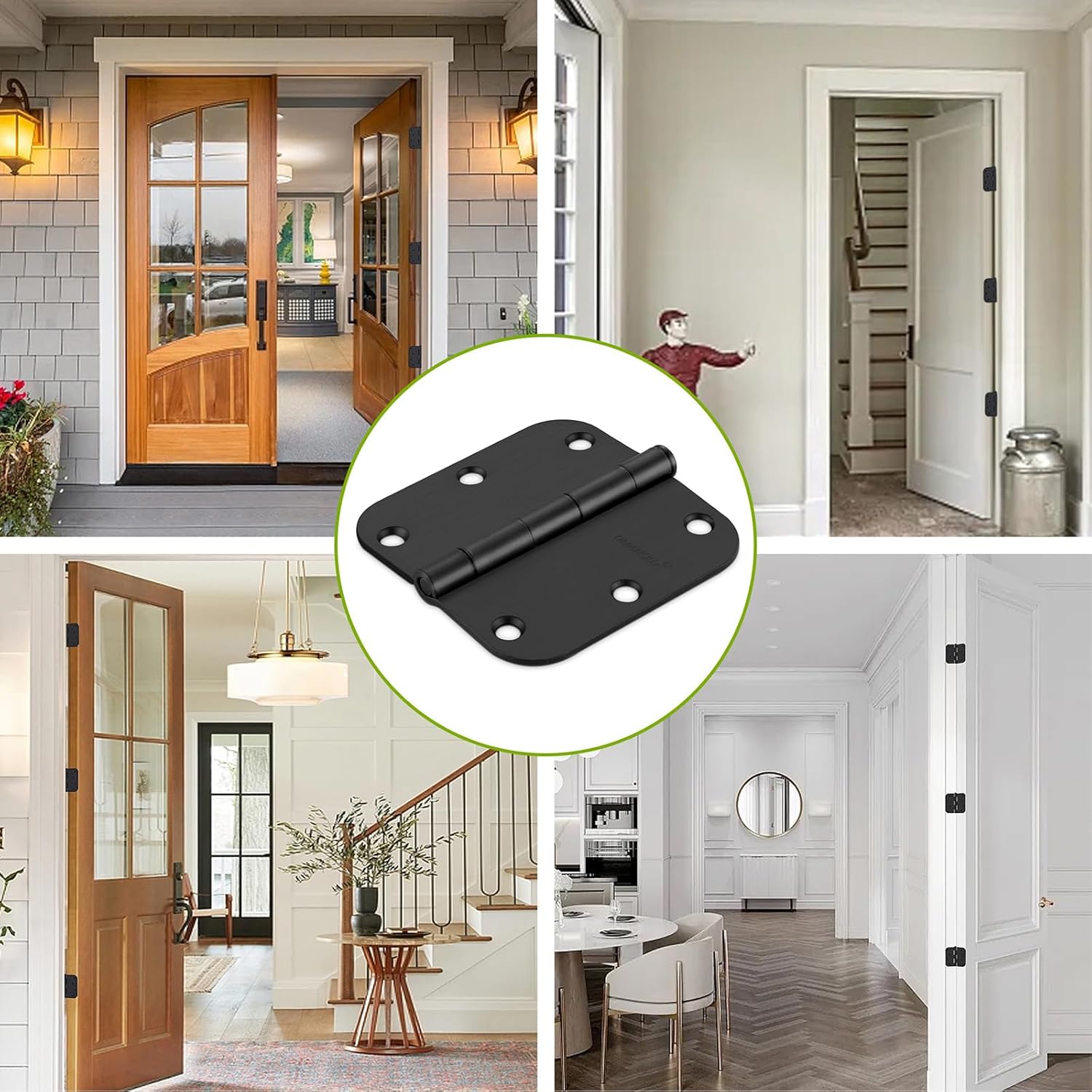 24 Pack Black Door Hinges, 3.5 x 3.5 Inch Black Hinges for Interior Doors 3 1/2 Inch Hinges for Residential Doors, 5/8'' Radius Corners