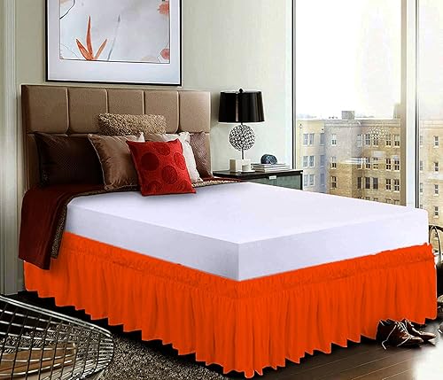 Miniatura 22 de Falda de cama con volantes envolvente con cinturón elástico ajustable, caída de 14 pulgadas, fácil de poner y quitar, mezcla de volantes de polvo