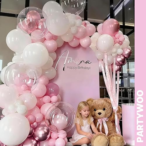 Miniatura 4 de PartyWoo Kit de Guirnalda de Arco de Globos Rosa Bebé 152 piezas, Diferentes Tamaños de 18, 12, 10, 5 Pulgadas, Globos Blancos Pastel Claro, Rosa