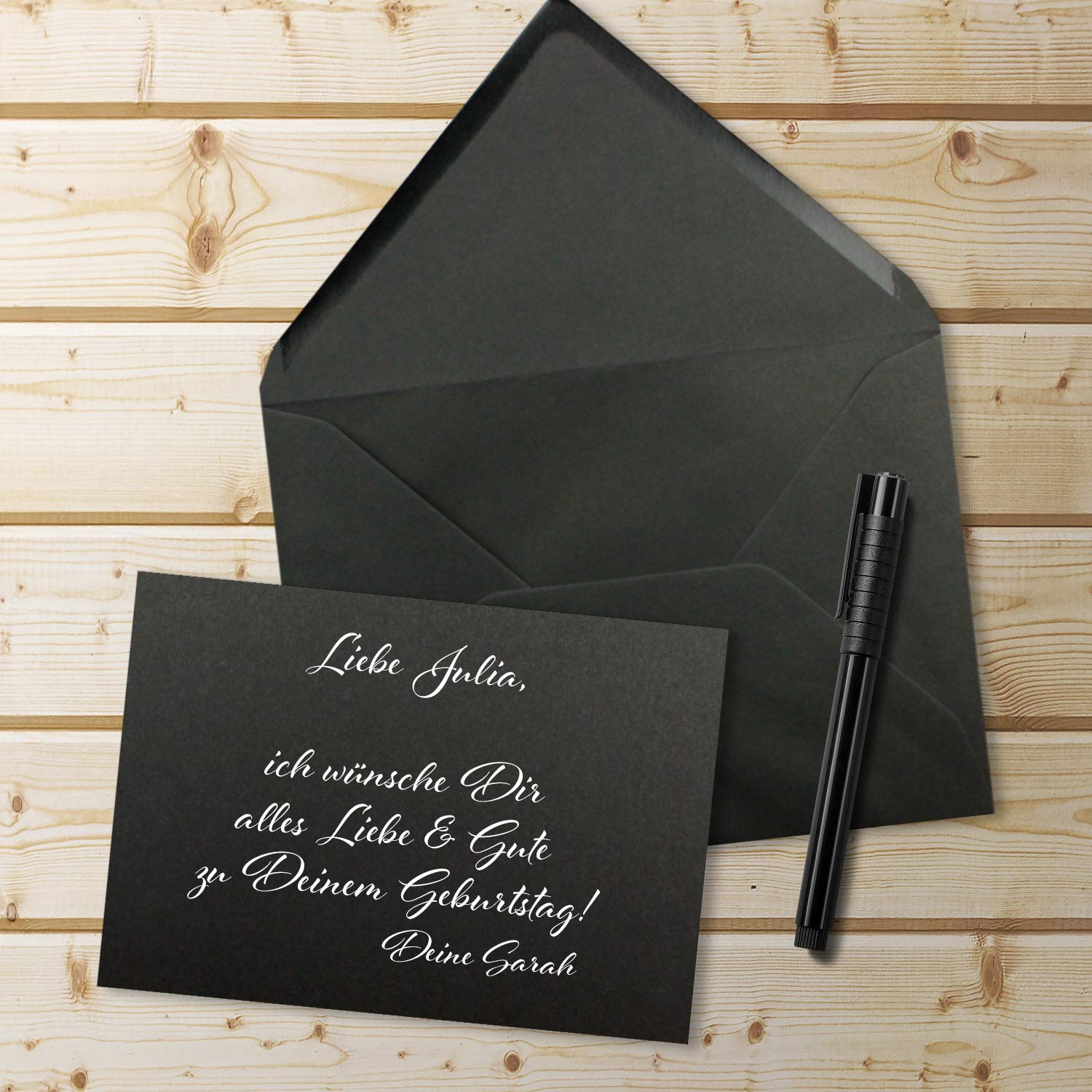 500x Einzelkarten Set mit Briefumschlägen DIN A6 / C6 in Schwarz - 14,8 x 10,5 cm - ohne Falz