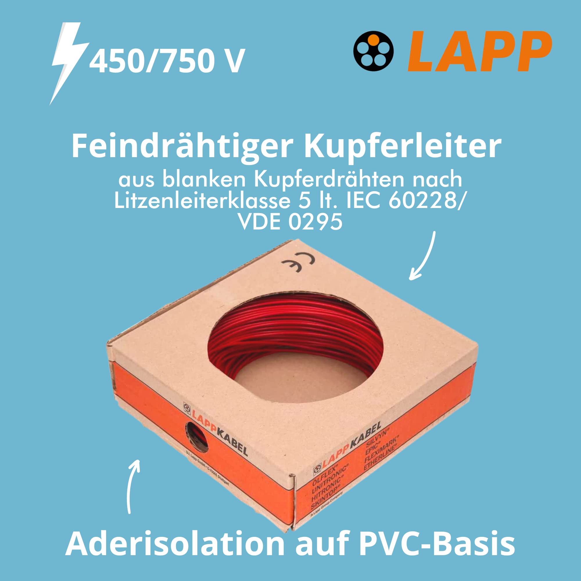 LAPP KABEL & Leitung - H07 V-K 1 x 2.5 RD 4520042 R100 Cable of the base, red - Image 2