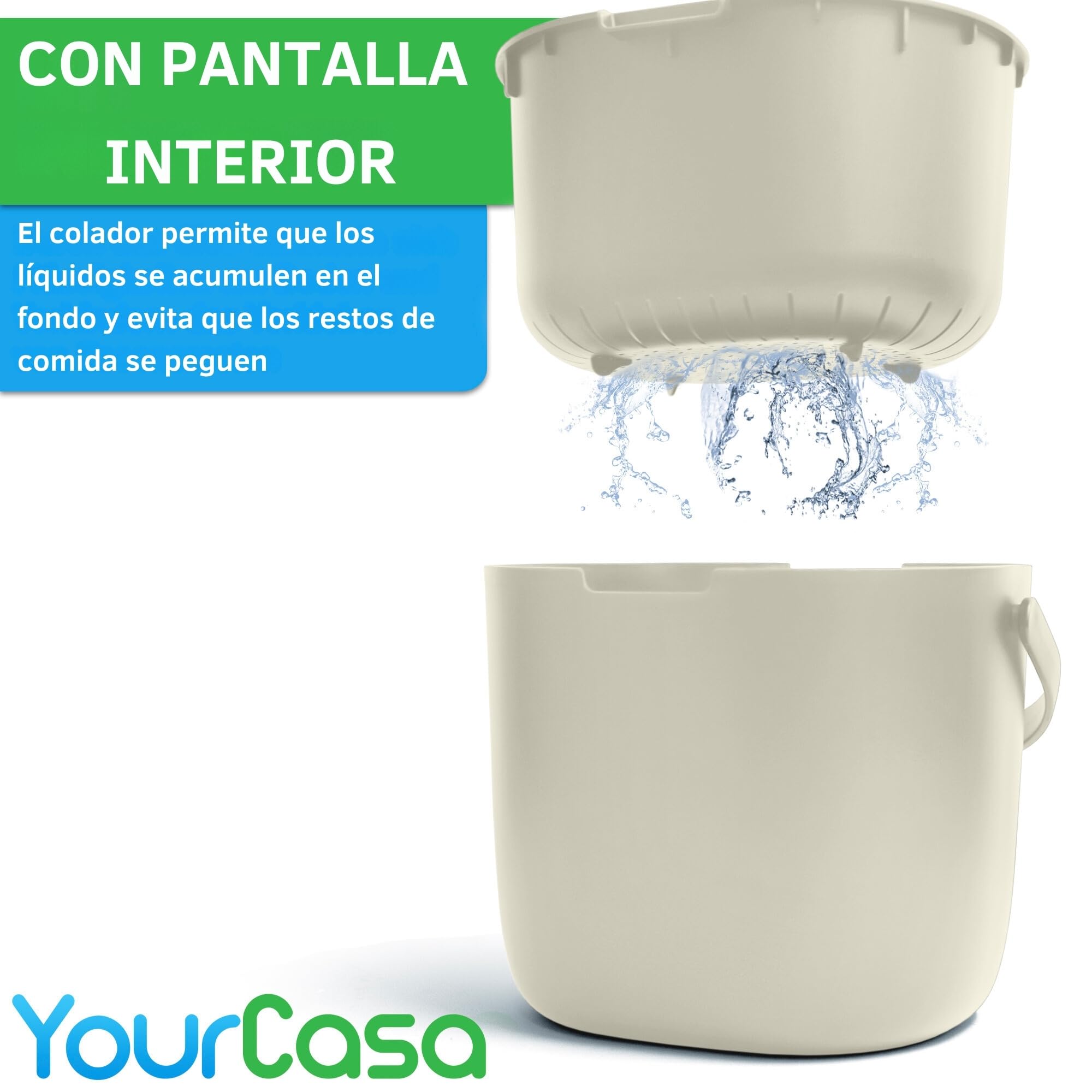 YourCasa Cubo Basura pequeño 6L - Cubo Basura organica con tamiz y Tapa - Cubo organico Cocina - compostador Cocina Cubo Basura organica pequeño Basura organica Cocina (Creme)