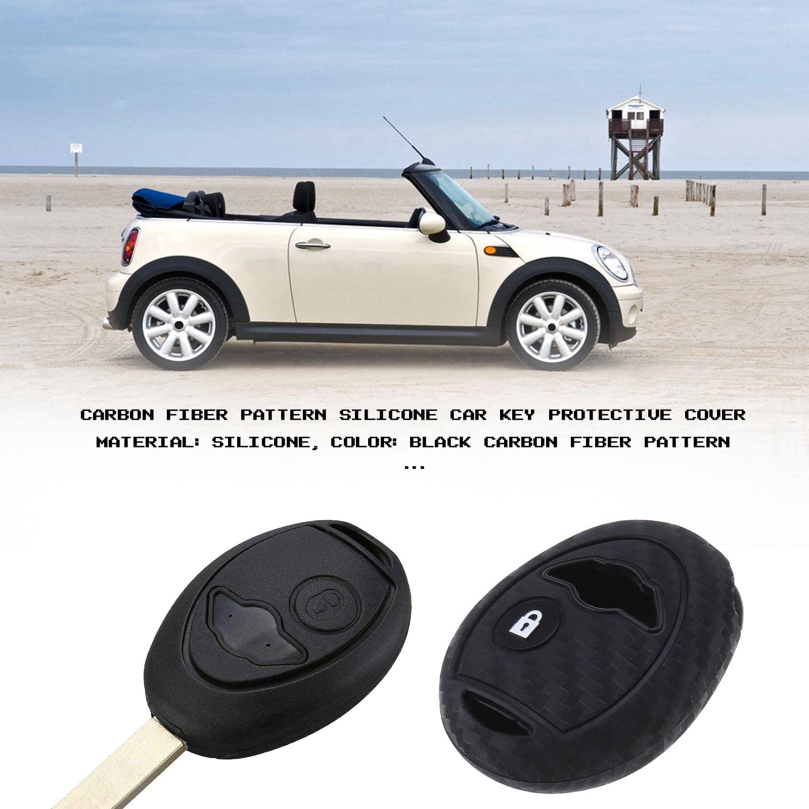 Custodia In Silicone Fibra Di Carbonio Per Chiave BMW MINI COOPER R50 R53 – 2 Pulsanti, Colore Nero