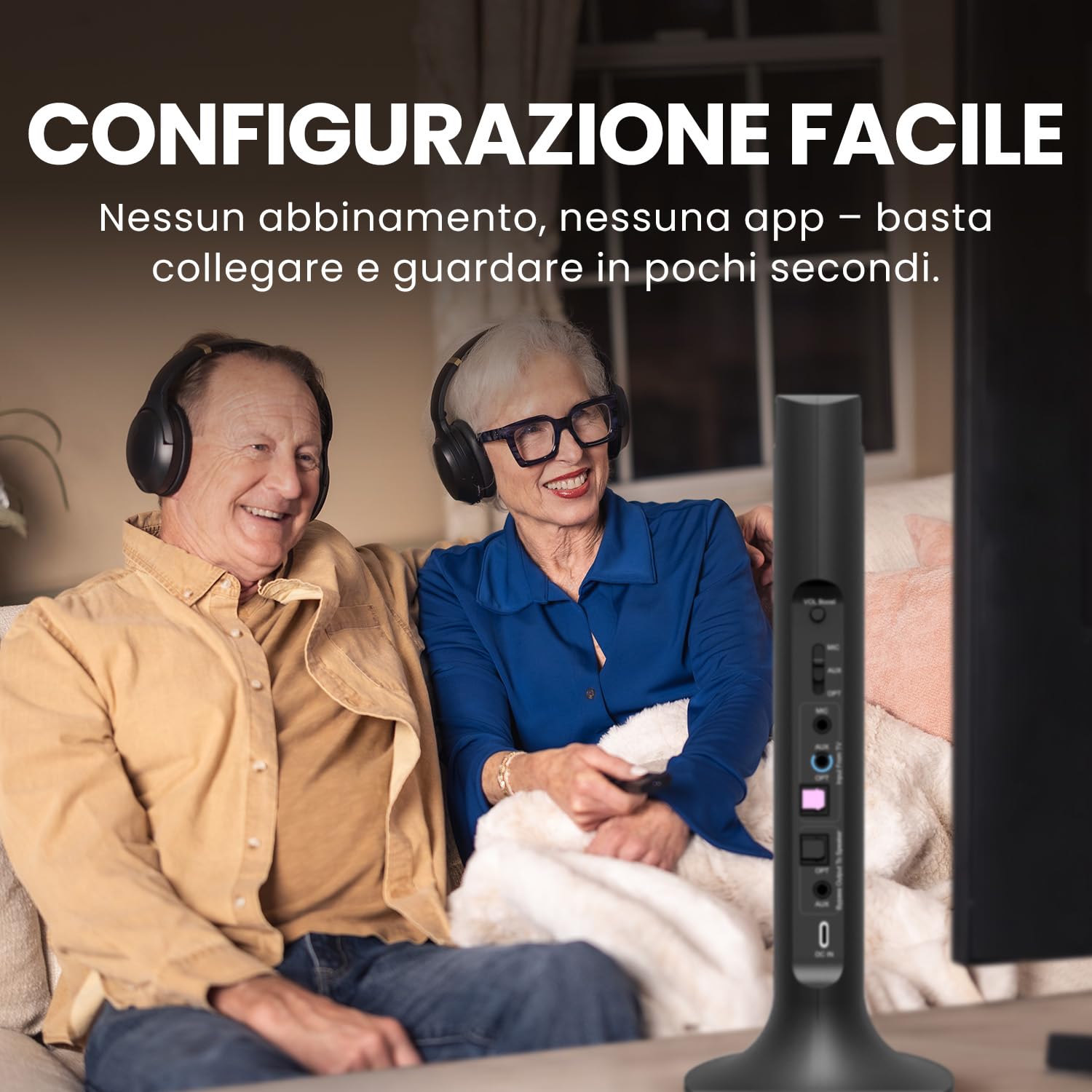 Avantree Duet - Doppie Cuffie Wireless per TV, Audio Nitido e Volume Potenziato per Anziani, Configurazione Plug & Play Semplice, con Trasmettitore RF 2,4 GHz e Base di Ricarica