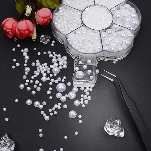 Miniatura 5 de Canvalite - 5800 piezas de medias perlas para manualidades, perlas de uñas para arte de uñas, 7 tamaños, perlas de parte trasera plana, dijes de