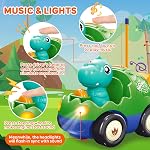 Pup Go Dinosaure pour tout-petit RC Voiture de caricature avec musique et lumières, 2 Poupées interchangeables amovibles, première voiture de télécommande pour garçons et filles, 18 Mois (vert des forêts)