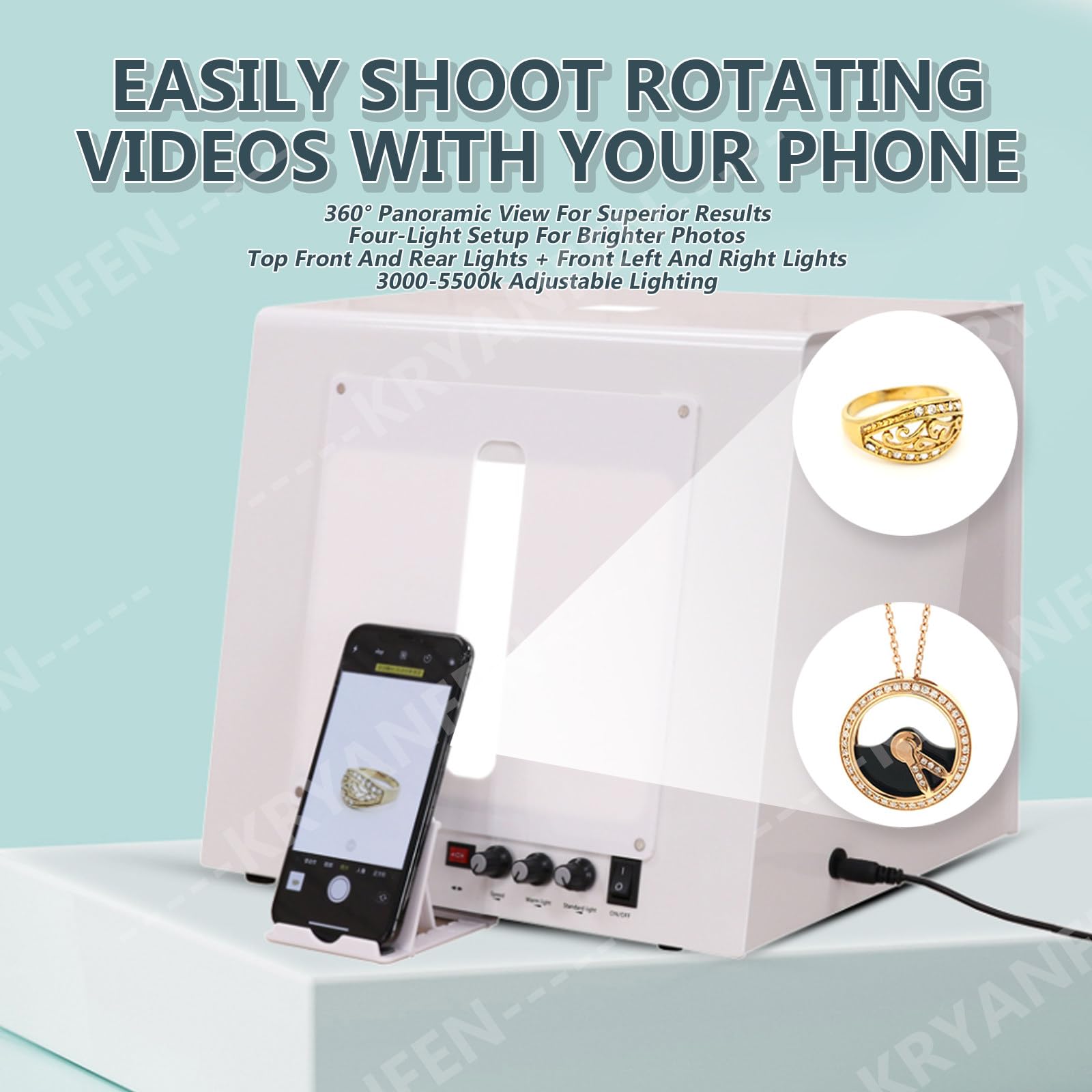 Caja de Luz para Joyas Caja de Luz Fotografía,4 Led CRI>92,Alimentación Segura 12V,Apertura Superior para Brillo,para Artesanos de Joyas y Vendedores Particulares White+Black-20cm