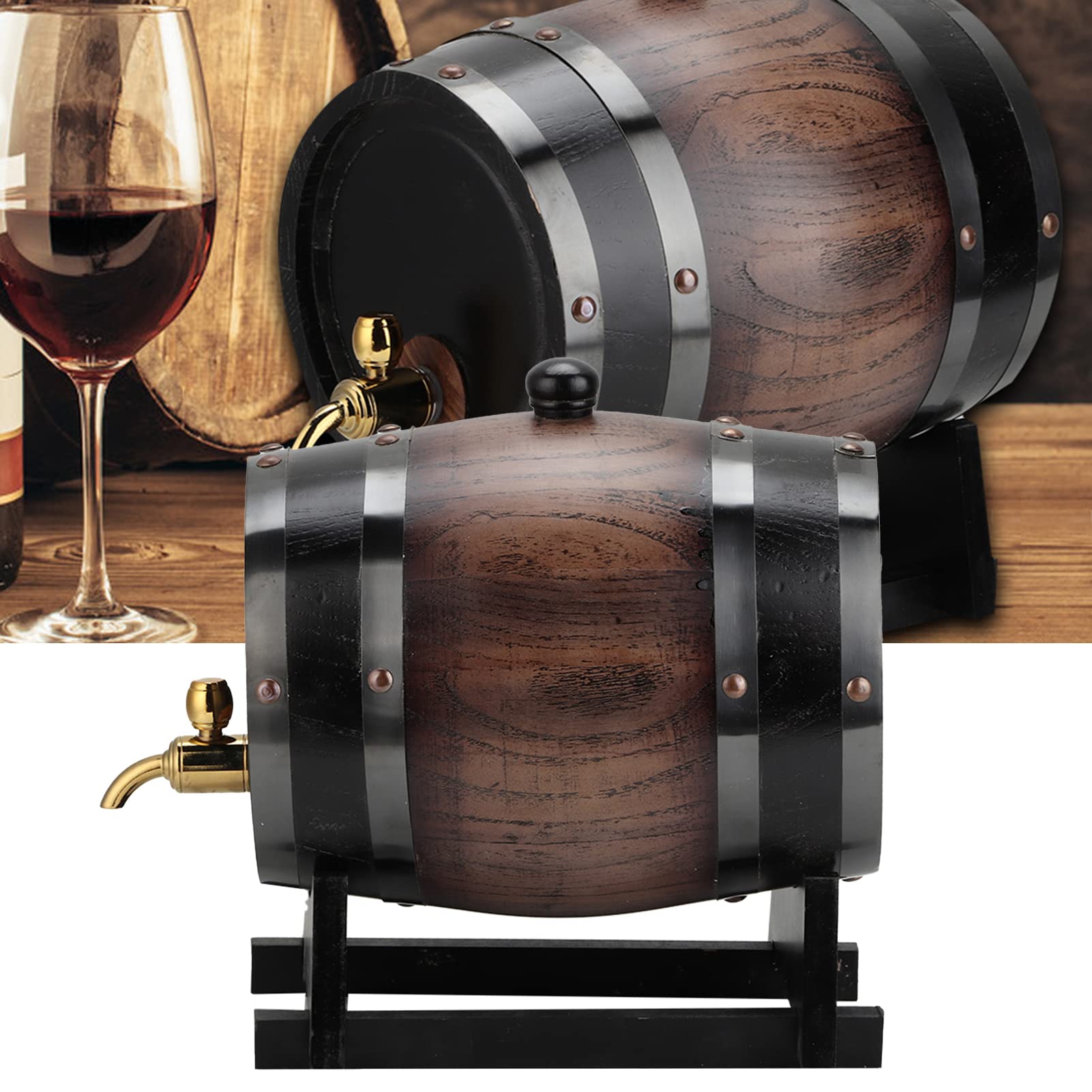 Wooden Wine Barrel, 3L Vintage Black Striped Oak Wine with Aluminum Foil Liner, for Home Bar Party Oak Barrels For Aging Whiskey