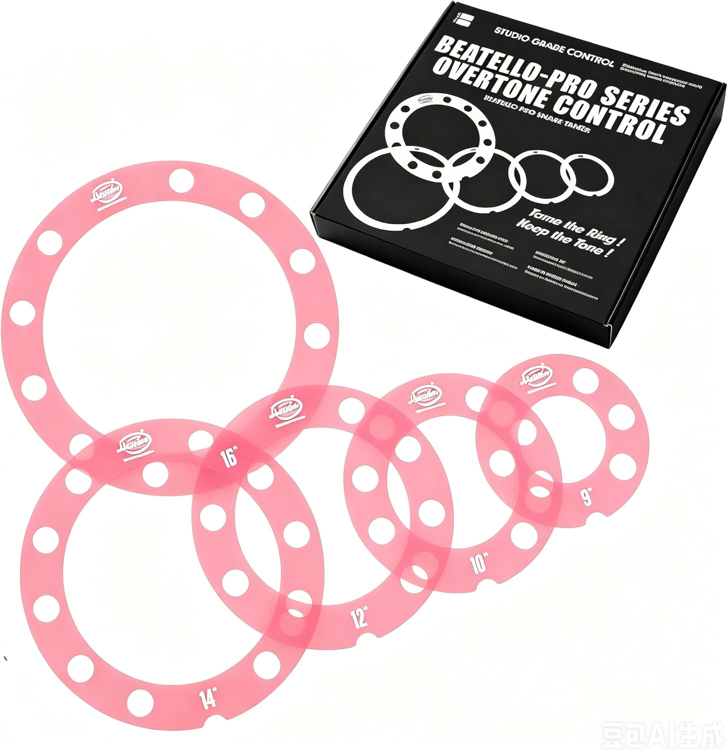 5 Pack Drum Dampening Ring Set, Universal 8-16" Tom/Snare Overtone Control Rings, Reduce Ringing & Enhance Warmth, 7 Colors (Black)