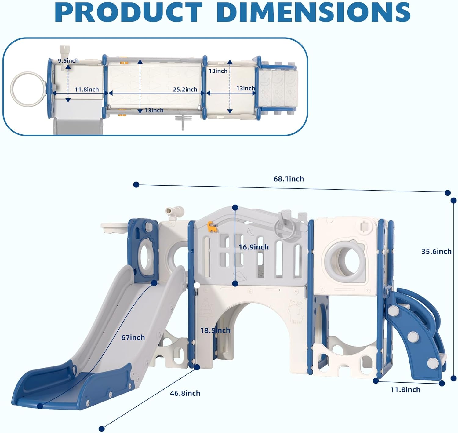 KORIMEFA 11 in 1 Toddler Slide Set - Baby Slide for Toddlers 1-3 with Ring Toss and Basketball Hoop, Indoor Outdoor Toddler Playset Playground, Blue