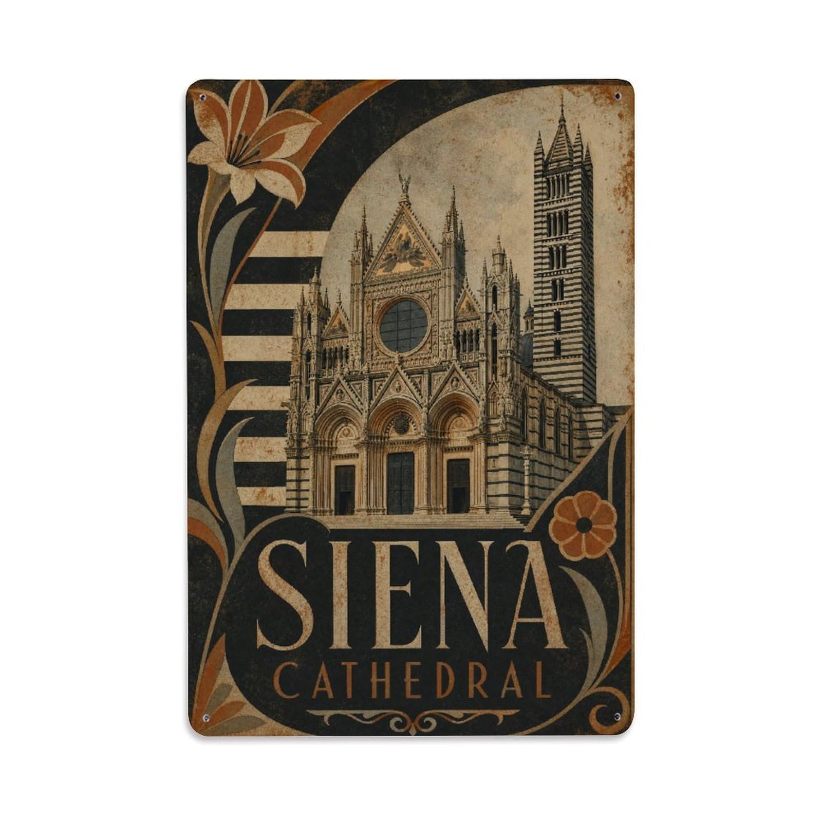 Huiyhb 8X12inch(20X30cm) Vintage Travel Siena Cathedral Facade Marble Stripes Italy Metal Tin Sign