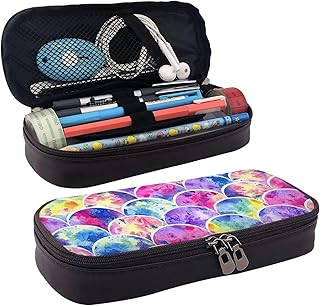 BREAUX Beautiful Rainbow Colors Mermaid print Leather Flap Pencil Case, Cosmetic Bag, Zipper Organizer, Leather Flap Stati...