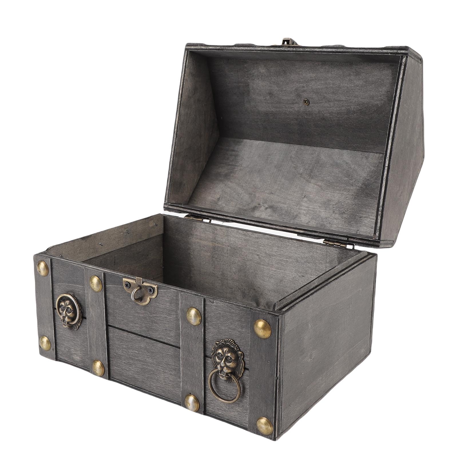 Drewniane pudełko do przechowywania biżuterii w stylu vintage Ozdobny organizer na klatkę piersiową z pokrywką na zawiasach Blokada hasłem (6300J-03GK10 Postarzany szary)