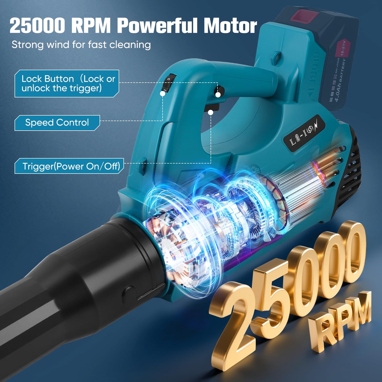 Souffleur Feuille, Léger Souffleurs de Feuilles sans Fil avec 6 Vitesses Réglables Max 297 km/h, Souffleur Batterie avec 3 Tubes pour Cour Pelouse Jardin, pour Batterie Makita 18V