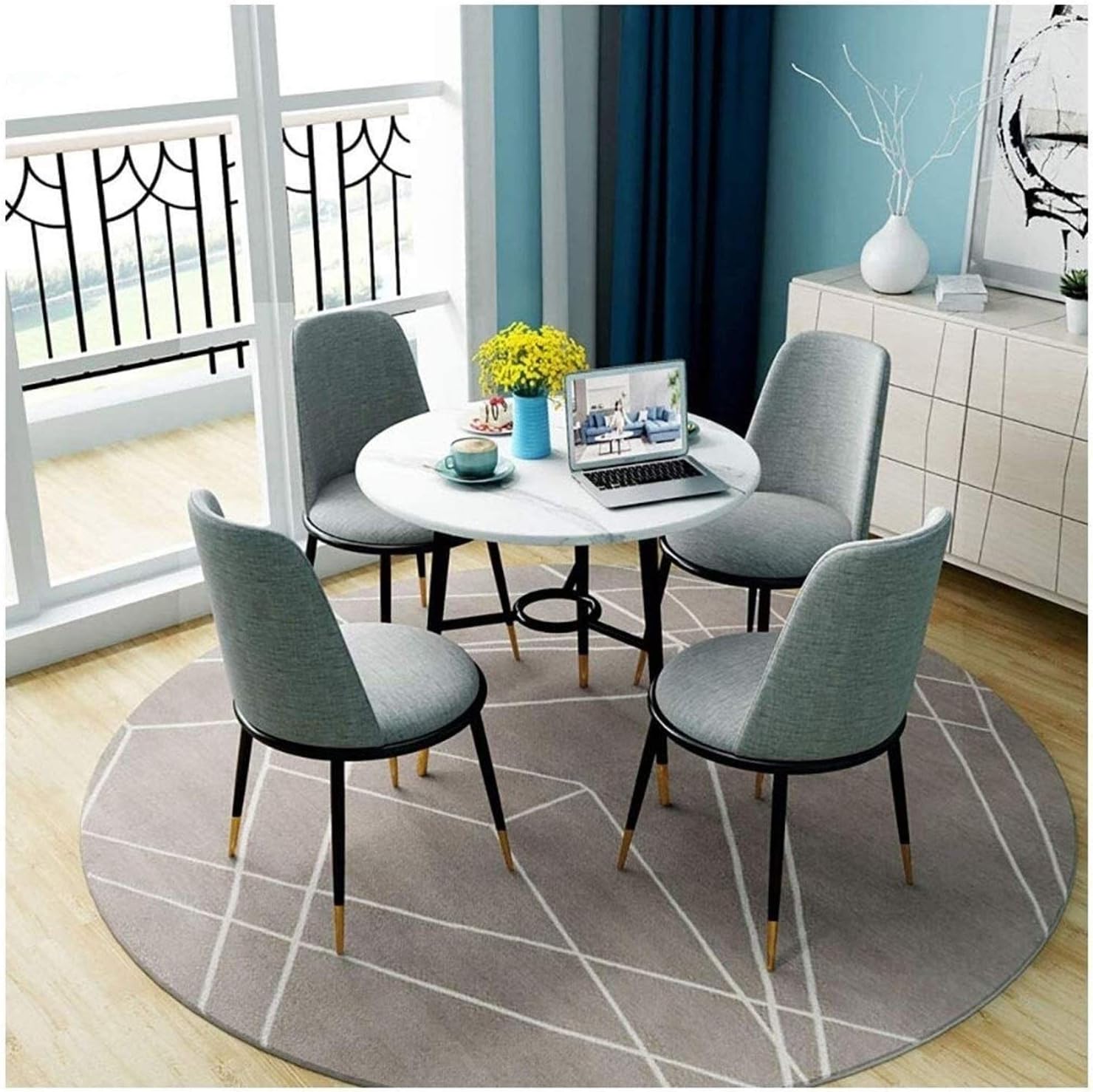 Living Room Table and Chair Set Nordic Modern Minimalist Style Round Table Bedroom Study Outdoor Leisure Garden Balcony Kitchen Dining Table (Color : Orange) (Dark Gray)