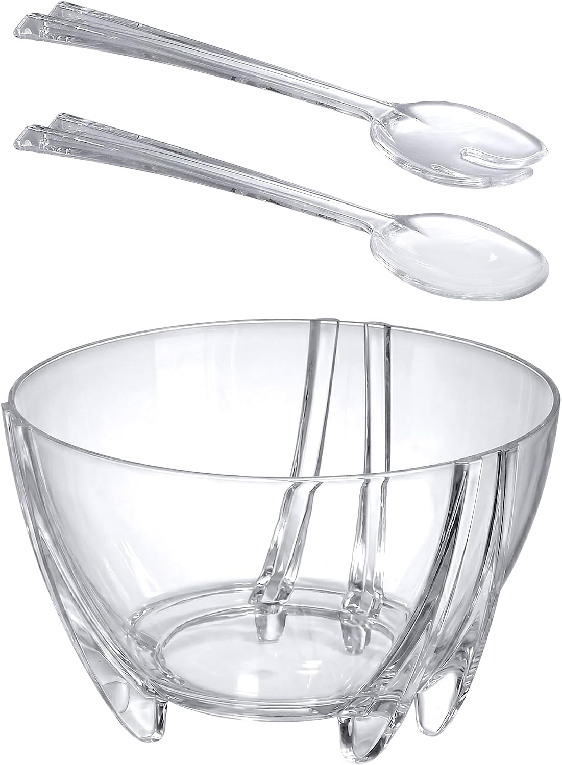 Amazing Abby - Phoebe - 180-Ounce Plastic Serving Bowls, 11-Inch Clear Salad Bowl Set with Servers, BPA-Free, Shatter-Proof, Dishwasher-Safe, Great for Salad, Fruit, Cereal, Snack, and More