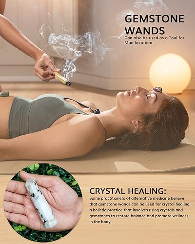 Miniatura 3 de NARIBABU Piedra lunar arcoíris - Varitas de cristal para curación - Juego de cristal Wicca - Varita de piedras preciosas - Cristal de meditación -