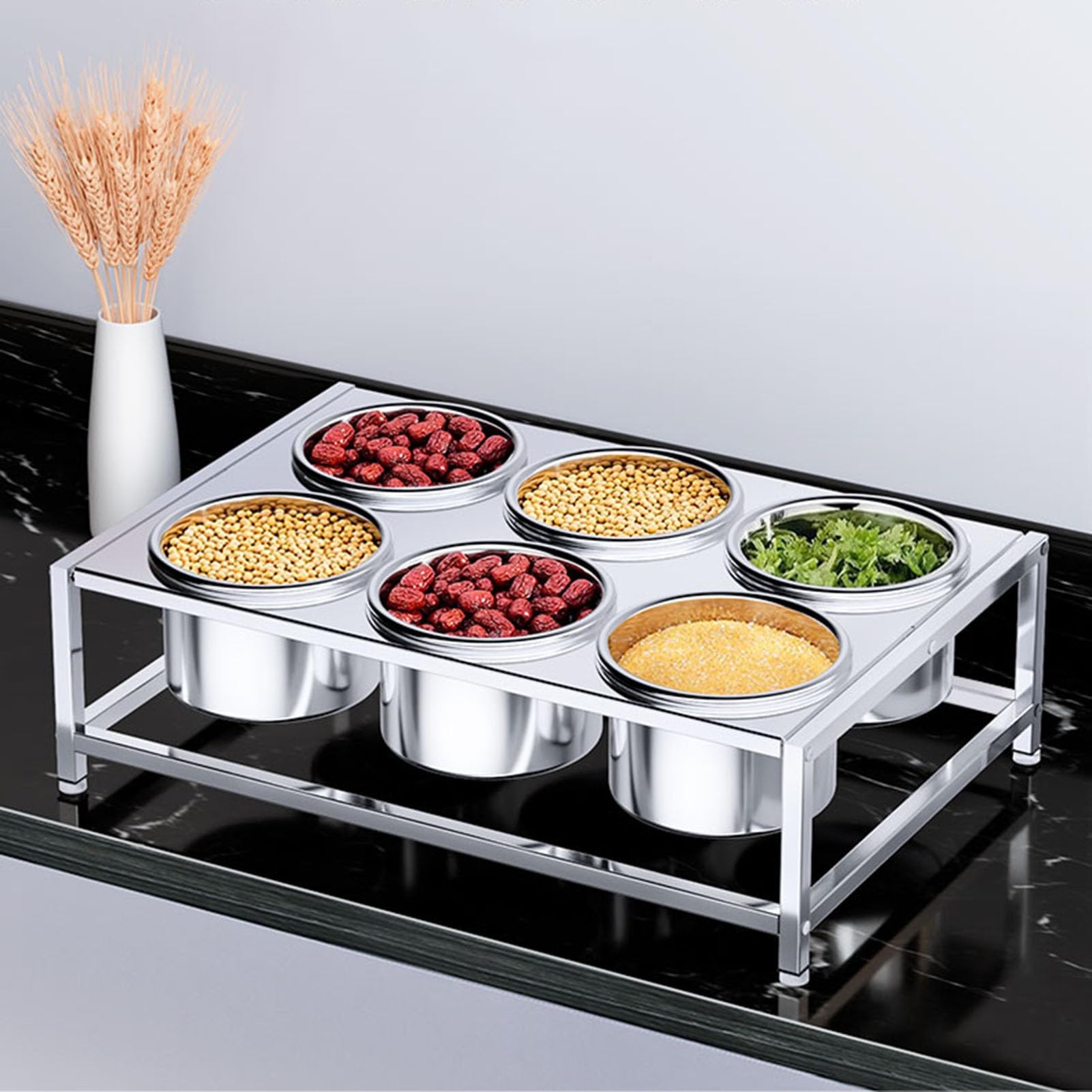 Scatola per condimenti e spezie, Stazione for condire la Pizza, contenitori for condimenti in Acciaio Inossidabile, coperchi argentati, Diverse Dimensioni(66X32X14.5CM)