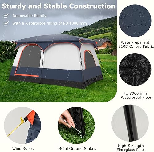 Miniatura 9 de Tangkula Tienda de campaña para 6/8/10 personas con porche, tienda de campaña familiar grande con 2 habitaciones, 2 puertas, 2 ventanas de malla,