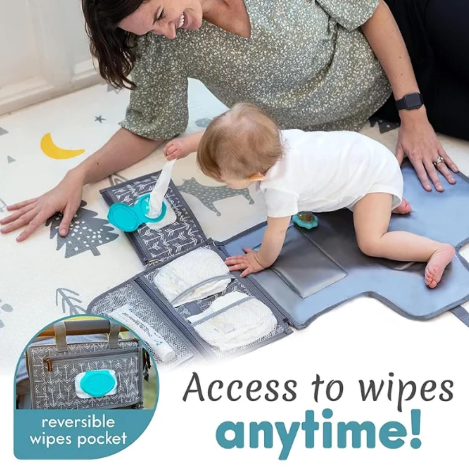 Keppii Essential™ Portable Diaper Changing Pad -Baby Diaper Changer Travel Bag with Wipes Pocket, Smart Design Portable Changing Mat, Infant Travel Station Kit, Gift for Newborn Girl & Boy (Grey)