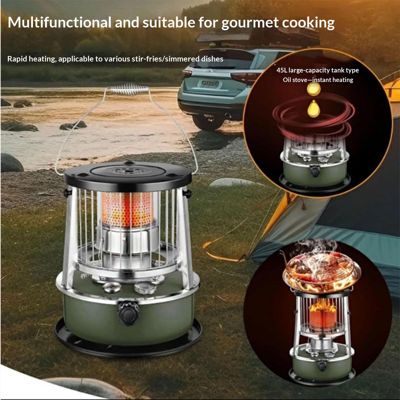 9000 BTU estufas de parafina Tanque de 4,6L estufa parafina Calefacción de emergencia sin electricidad Calentador para camping, garaje, hogar y emergencias.,militarygreen-height-increasing