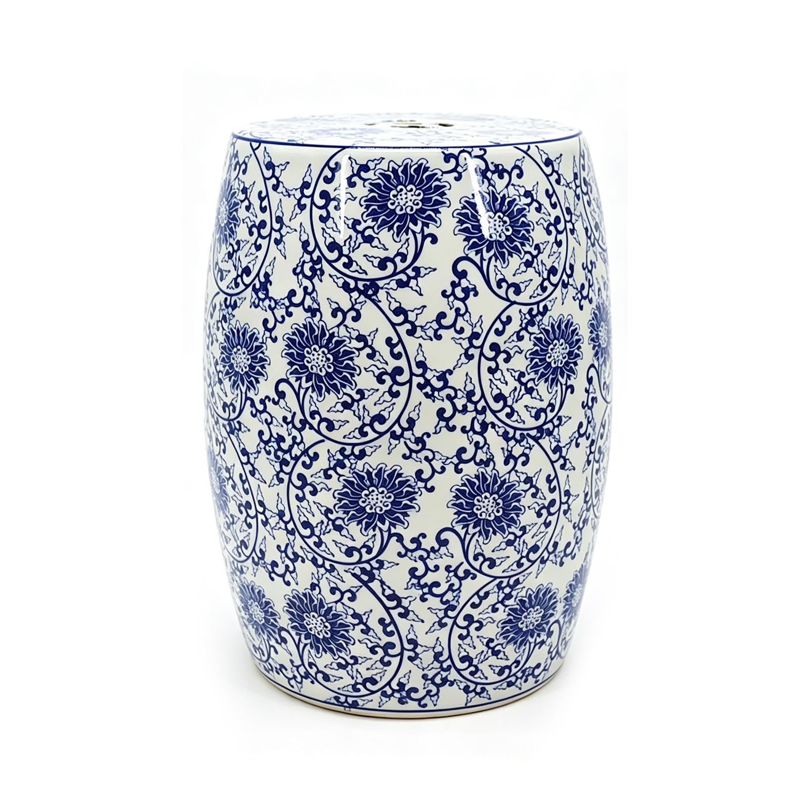 Ceramiczny Stołek Ogrodowy - Dekoracyjny Stołek Chinoiserie Na Boczny Stolik Na Zewnątrz - Do Wewnętrznego Ogrodu I Patio - Stołek Akcentujący Wystrój Domu Do Ekspozycji Stojaków Na Rośliny