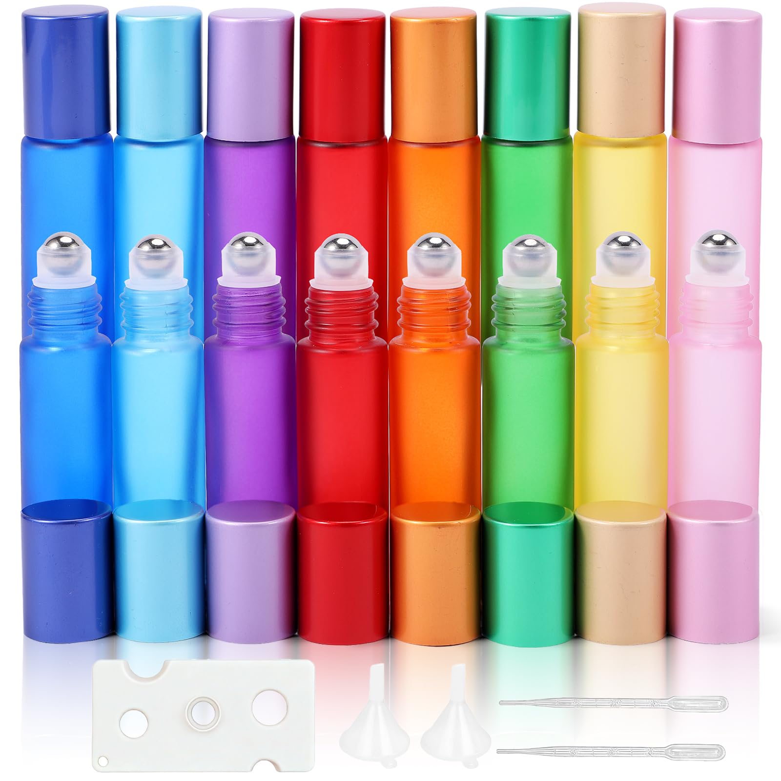 16 Piezas Roll On Botellas de Aceite Esencial, 10ml Botellas de Cristal Rellenables con Bolas de Acero Inoxidable, Perfectas para Aromaterapia, Perfumes y Masajes