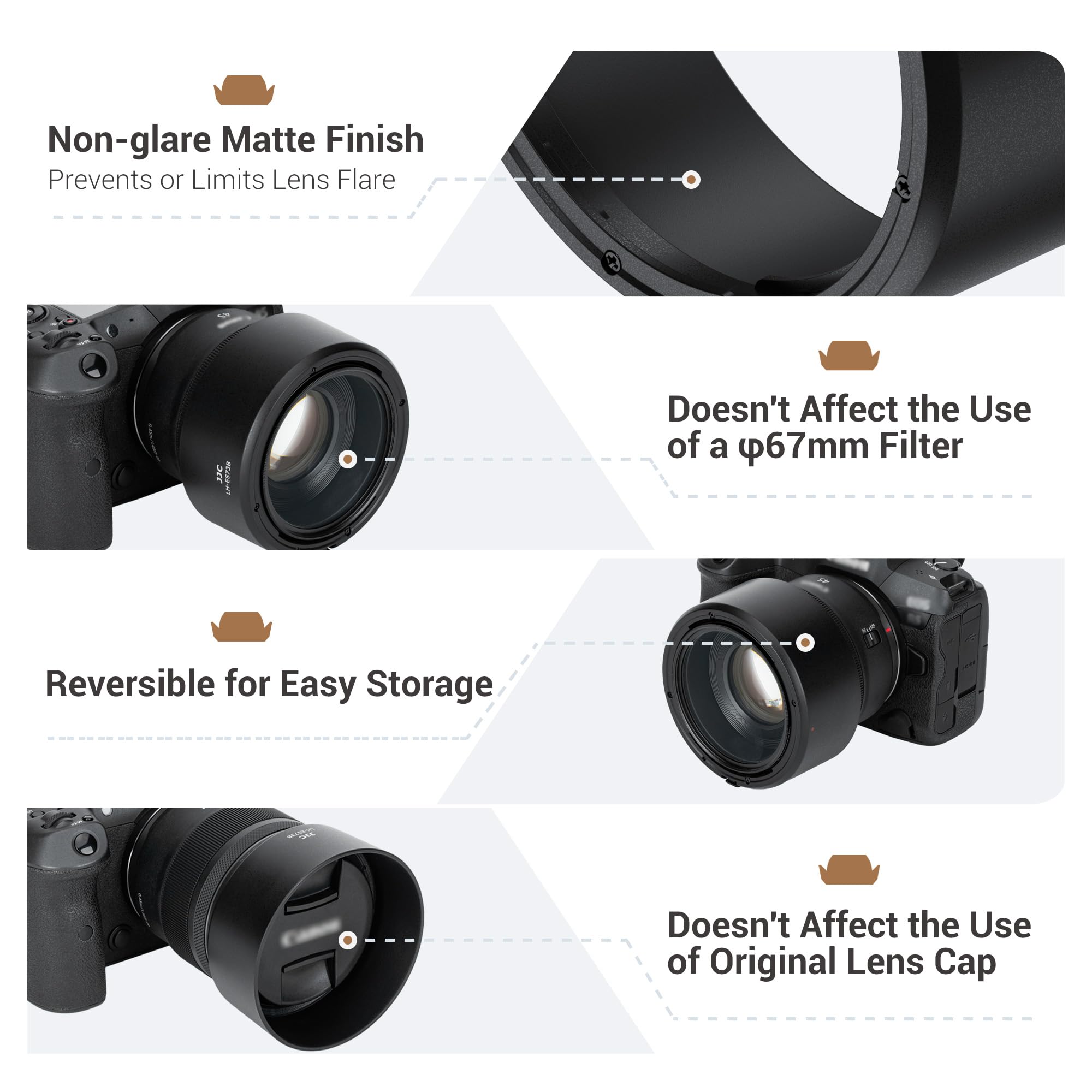 JJC ES73B - Paraluce a baionetta compatibile con obiettivo Canon RF 45 mm F1.2 STM, paraluce reversibile sostituisce Canon ES-73B