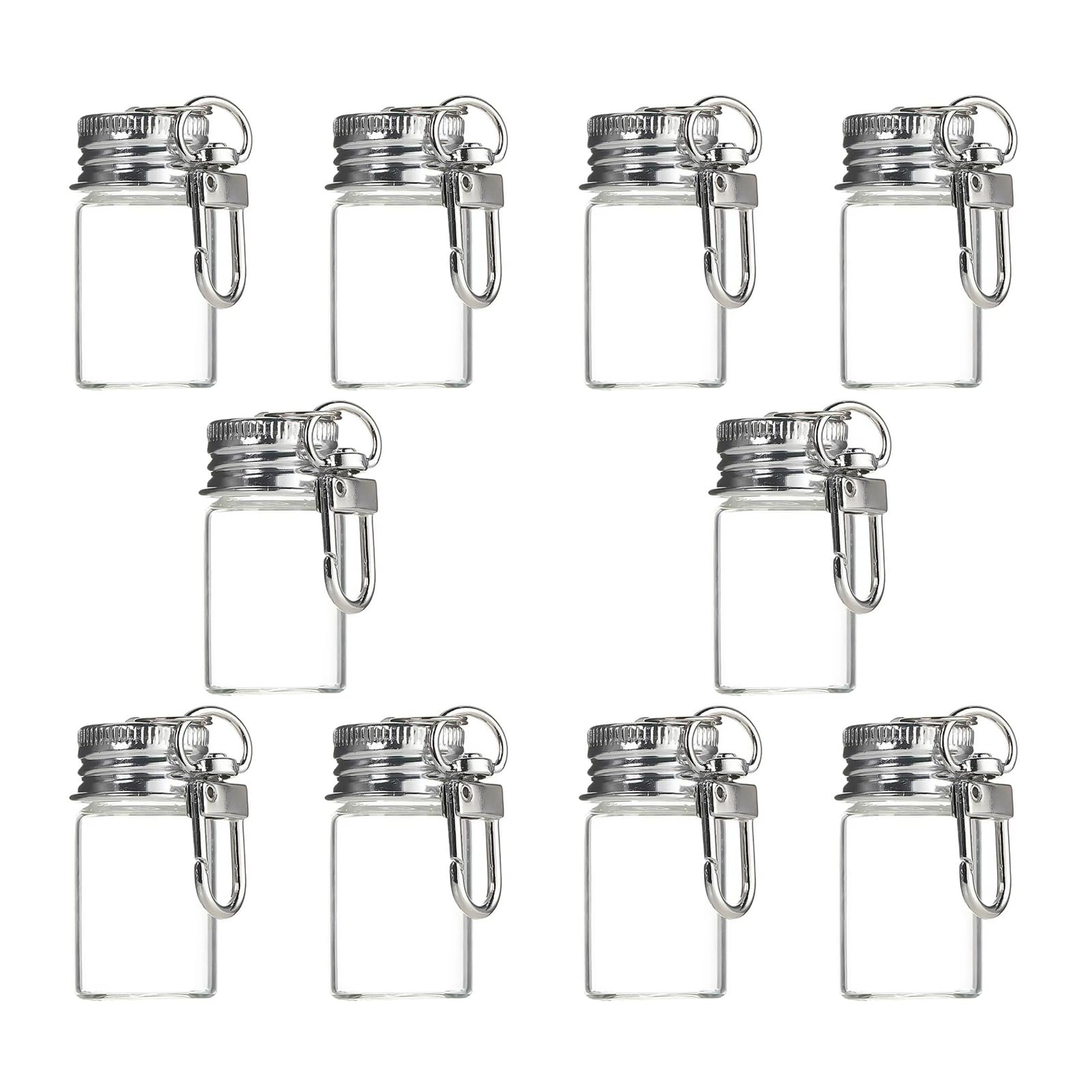 Msioytog 10Pcs Storage Container Miniature Glass Bottles with Aluminum Lids and Keychain Wishing Jars for Tiny Glass Jars with Lids