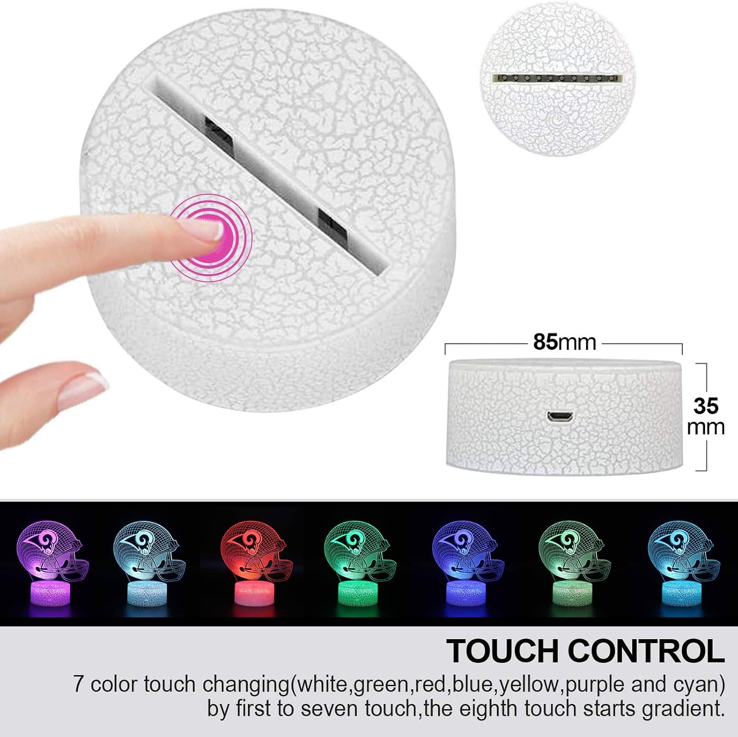 Helmet 3D Optical Illusion 7 Colors LED USB Night Light Bedding Desk Lamp Gifts for LA Teens, Kids, Boys, Men, Women