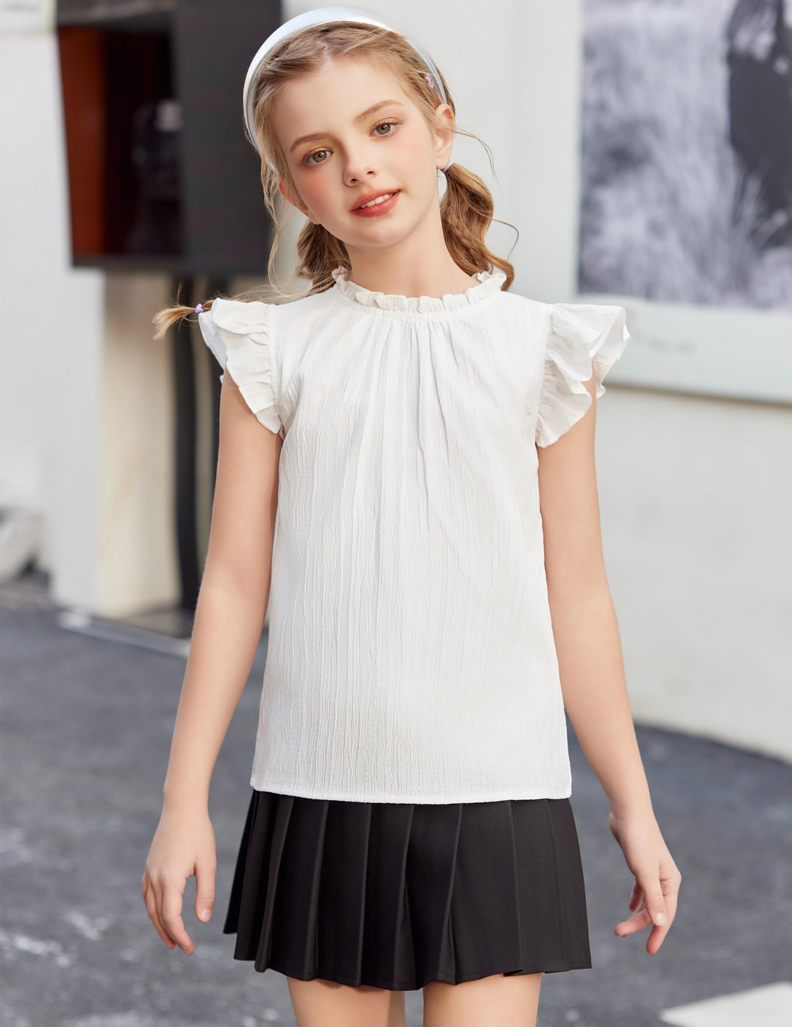 Arshiner Camiseta De Verano para Niñas Blusa con Volantes Las Mangas Y Cuello A Camisa Holgada Y Elegante para Niños Top Moda Informal 5-12 Años